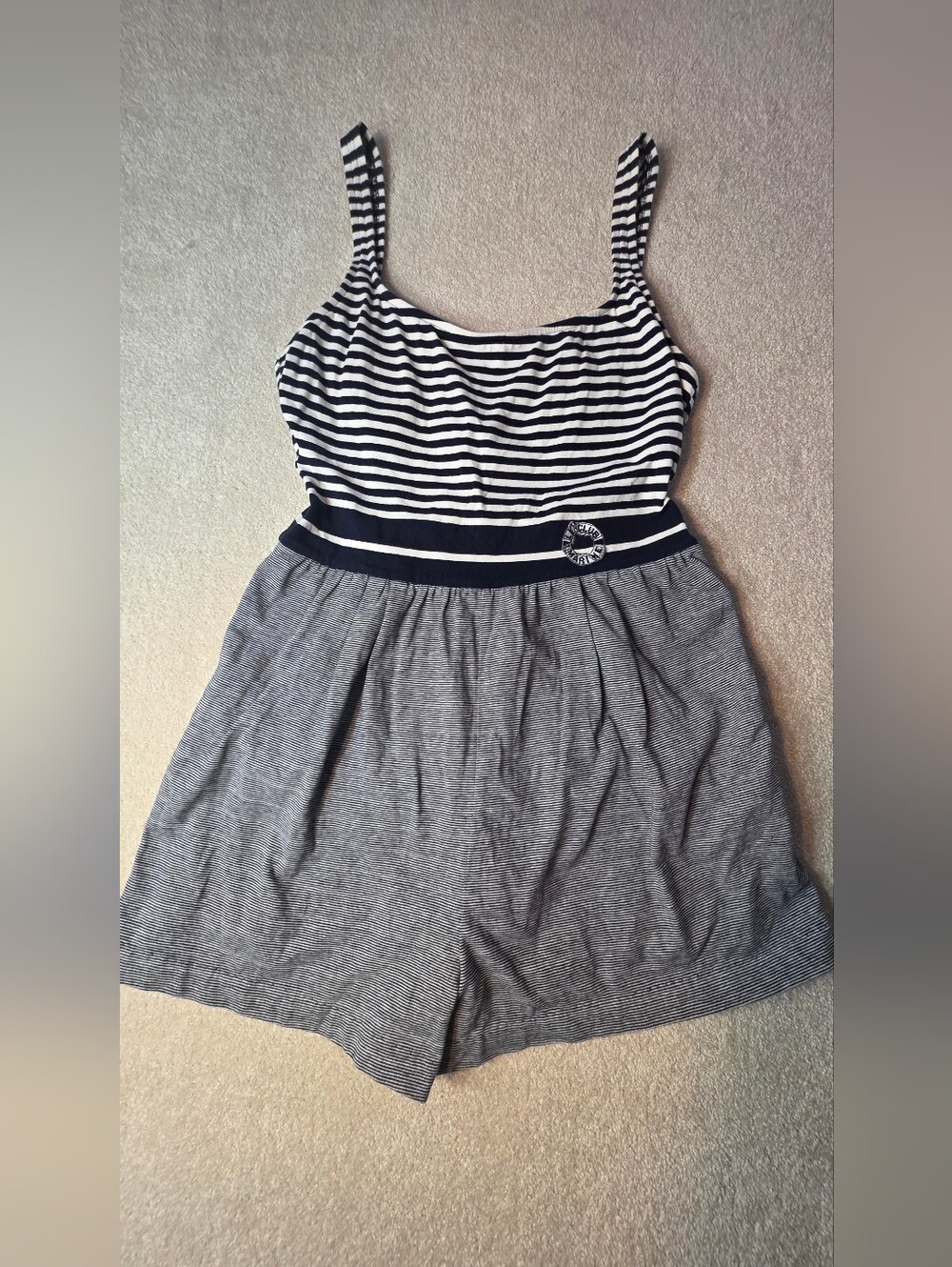 Vintage Sporting Life Bathing Suit One Piece Nautical Blue Striped Lined Romper